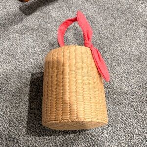 Straw Cylinder Bag with Red Handle